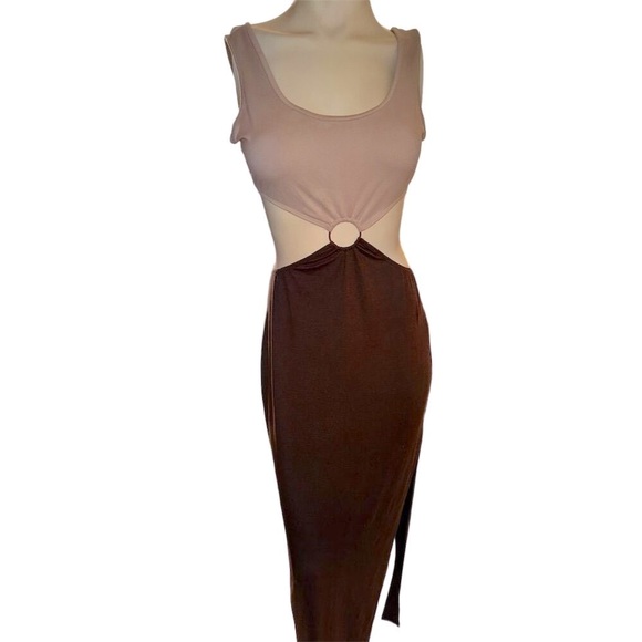 Hello Baby cut out block color Maxi Dress - Brown/combo size M - Picture 11 of 14
